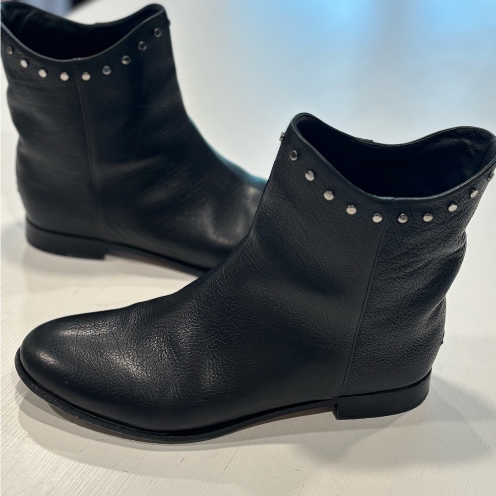 Jimmy Choo Black Leather Ankle Booties with Silver Studs